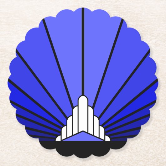 Art deco zon in blauw kartonnen onderzetters (Voorkant)