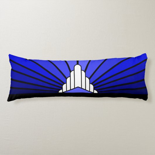 Art deco zon in blauw lichaamskussen (Voorkant)