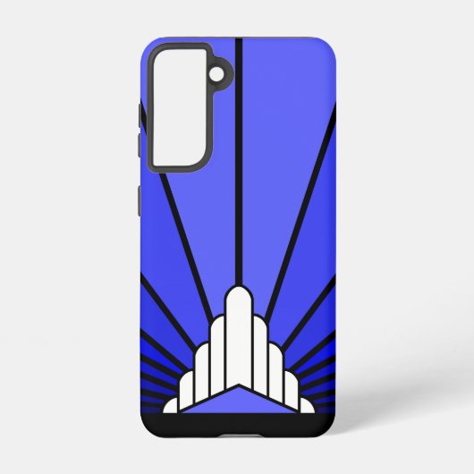 Art deco zon in blauw samsung galaxy hoesje (Achterkant)