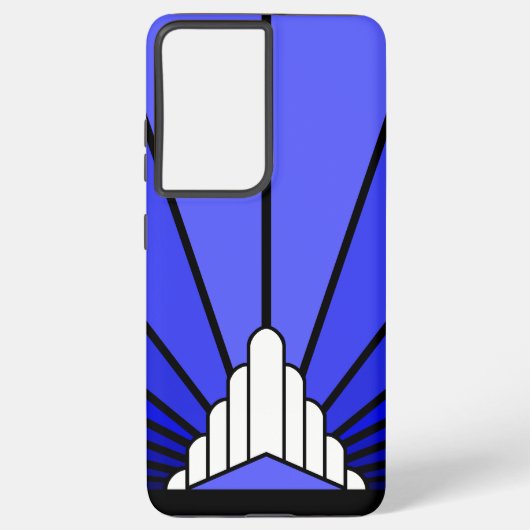 Art deco zon in blauw samsung galaxy hoesje (Achterkant)