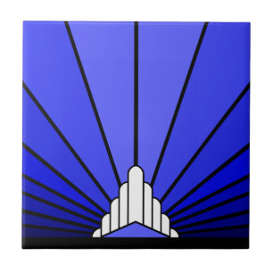 Art deco zon in blauw tegeltje