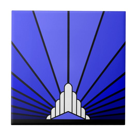 Art deco zon in blauw tegeltje (Voorkant)
