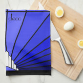 Art deco zon in blauw theedoek (Quarter Fold)