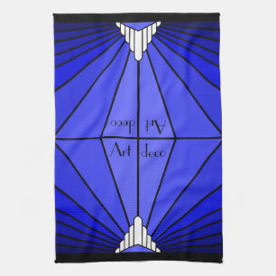 Art deco zon in blauw theedoek