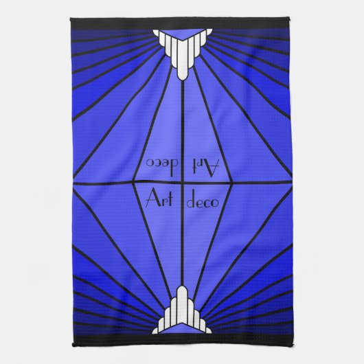 Art deco zon in blauw theedoek (Verticaal)