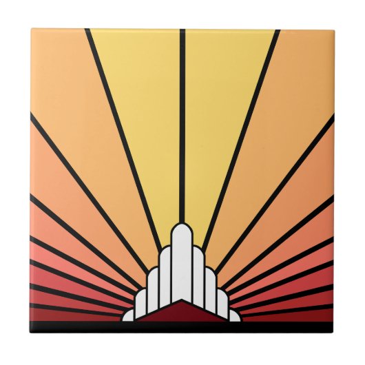 Art deco zon in de ochtend tegeltje (Voorkant)