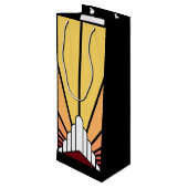 Art deco zon in de ochtend wijn cadeautas (Achterkant Gekanteld)