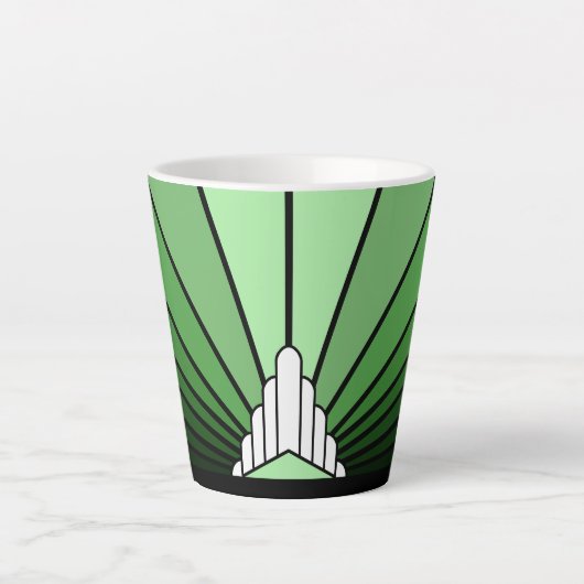 Art deco zon in groene Latte Mok (Voorkant)