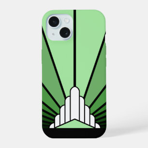 Art deco zon in het groen iPhone 15 case