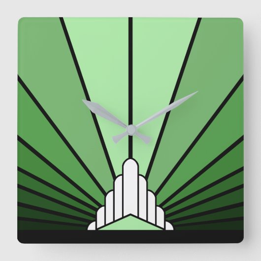 Art deco zon in het groen vierkante klok (Voorkant)