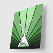 Art deco zon in het groen vierkante klok (Hoek)