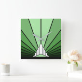 Art deco zon in het groen vierkante klok (Huis)