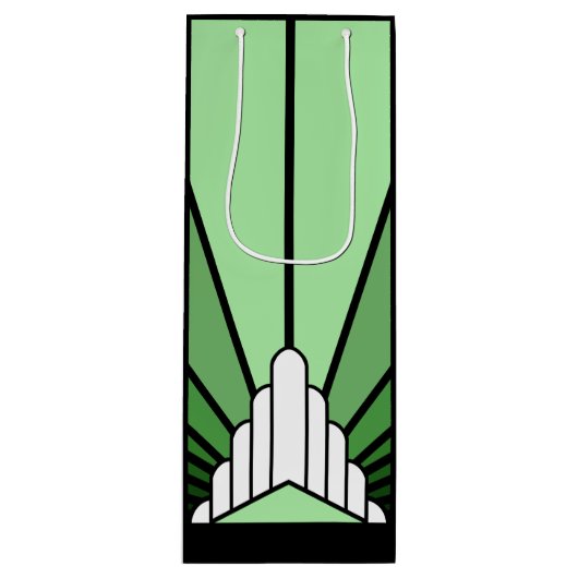Art deco zon in het groen wijn cadeautas (Voorkant)