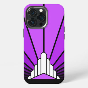 Art deco zon in het paarse iPhone 13 pro hoesje