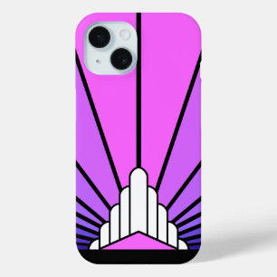 Art deco zon in paarse & roze iPhone 15 case