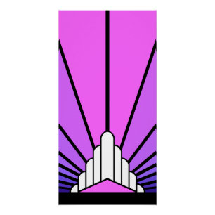 Art deco zon in paarse & roze perfect poster