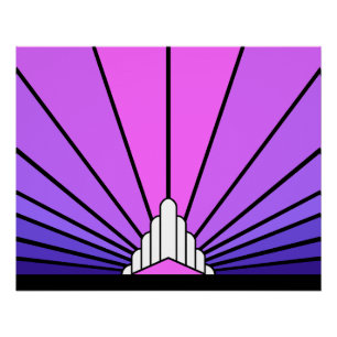 Art deco zon in paarse & roze perfect poster