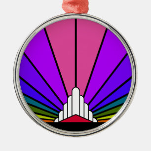 Art deco zon in regenboog metalen ornament