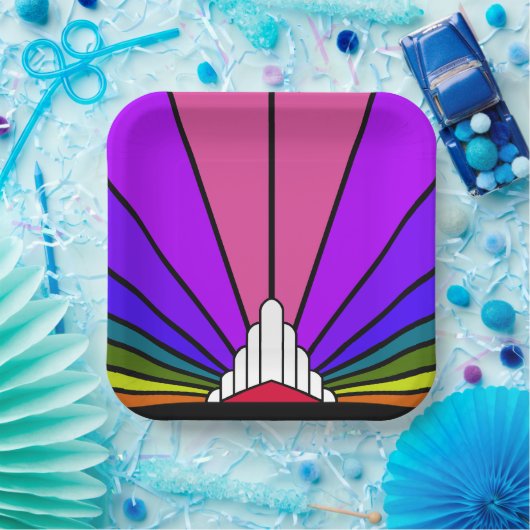 Art deco zon in regenboog Papier Bord (Feest)