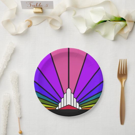 Art deco zon in regenboog Papier Bord (Huwelijk)