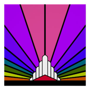 Art deco zon in regenboog perfect poster