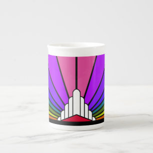 Art deco zon in regenboog porselein kop