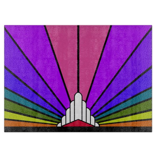 Art deco zon in regenboog snijplank (Voorkant)