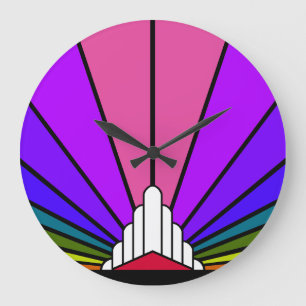 Art deco zon in regenboog Wandklok