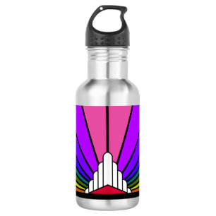 Art deco zon in regenboog waterfles