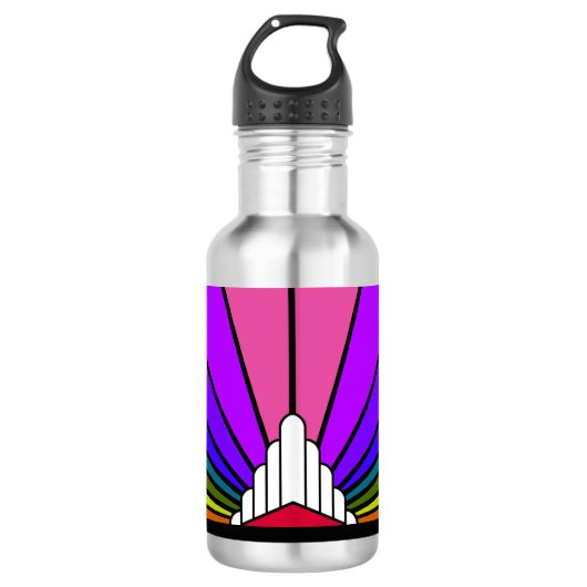Art deco zon in regenboog waterfles (Voorkant)