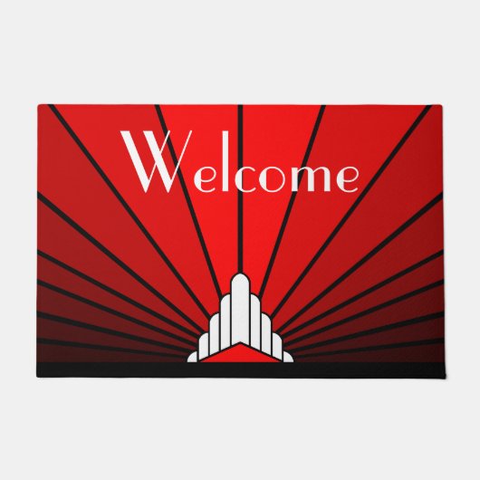 Art deco zon in rood deurmat (Voorkant)