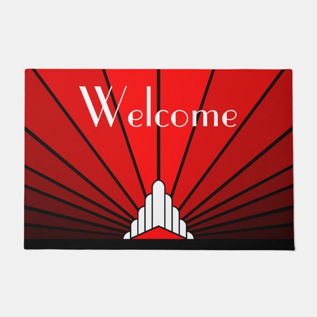 Art deco zon in rood deurmat (Voorkant)