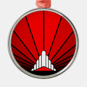Art deco zon in rood metalen ornament