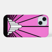Art deco zon in roze iPhone 15 case (Achterkant horizontaal)