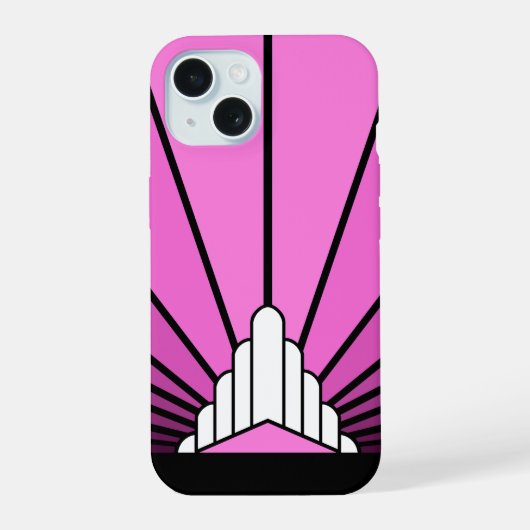 Art deco zon in roze iPhone 15 case (Achterkant)