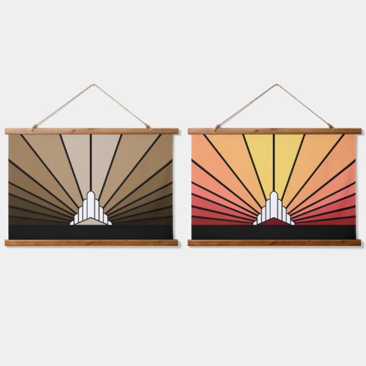 Art deco zon in tan/dageraad hangend wandkleed (Dubbel)