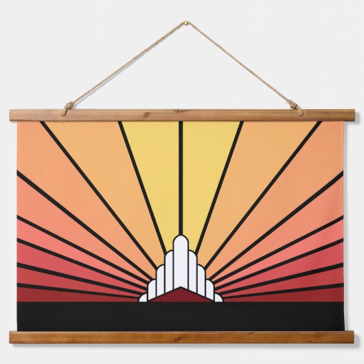 Art deco zon in tan/dageraad hangend wandkleed (Voorkant 2)