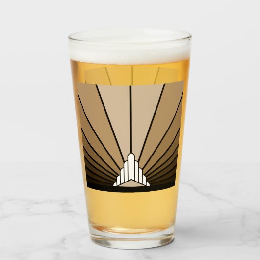 Art deco zon in tan glas (Achterkant gevuld)
