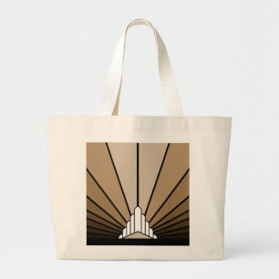 Art deco zon in tan grote tote bag