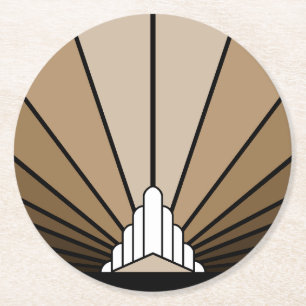 Art deco zon in tan ronde kartonnen onderzetter