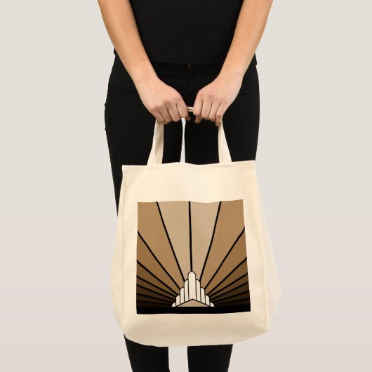 Art deco zon in tan tote bag (Voorkant (product))