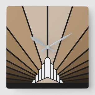 Art deco zon in tan vierkante klok