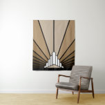 Art deco zon in tan wandkleed<br><div class="desc">Een klassiek art deco stijl zonnepatroon gemaakt in bruine kleur. Een iconisch patroon van de zon die opkomt van achter een gestileerd art deco-vormig gebouw. Een eenvoudig maar elegant ontwerp,  trouw aan het tijdperk</div>