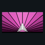 Art deco zon roze perfect poster<br><div class="desc">Een klassiek art deco stijl zonnepatroon in roze. Een iconisch patroon van de zon die opkomt van achter een gestileerd art deco-vormig gebouw. Een eenvoudig maar elegant ontwerp,  trouw aan het tijdperk.</div>