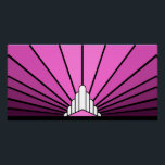 Art deco zon roze perfect poster<br><div class="desc">Een klassiek art deco stijl zonnepatroon in roze. Een iconisch patroon van de zon die opkomt van achter een gestileerd art deco-vormig gebouw. Een eenvoudig maar elegant ontwerp,  trouw aan het tijdperk.</div>