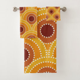 Art Deco Zon Sinaasappel Geel Bruin Patroon Bad Handdoek