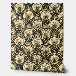 Art Deco Zonnebloem Goud Bloemmotief Behang