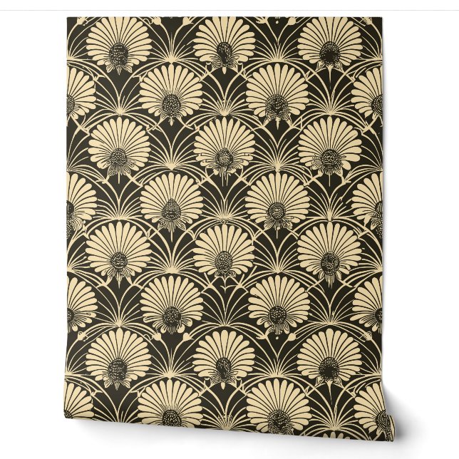Art Deco Zonnebloem Goud Bloemmotief Behang (Afrollen)