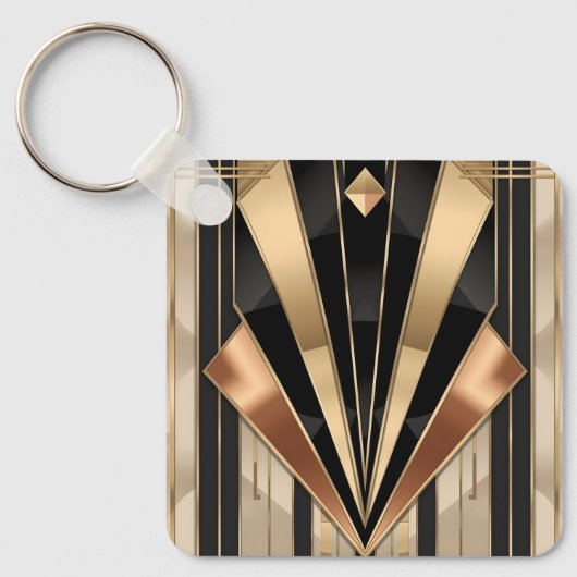 Art Deco Zonneburst Geometrisch Luxe Design Sleutelhanger (Voorkant)