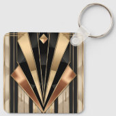 Art Deco Zonneburst Geometrisch Luxe Design Sleutelhanger (Achterkant)